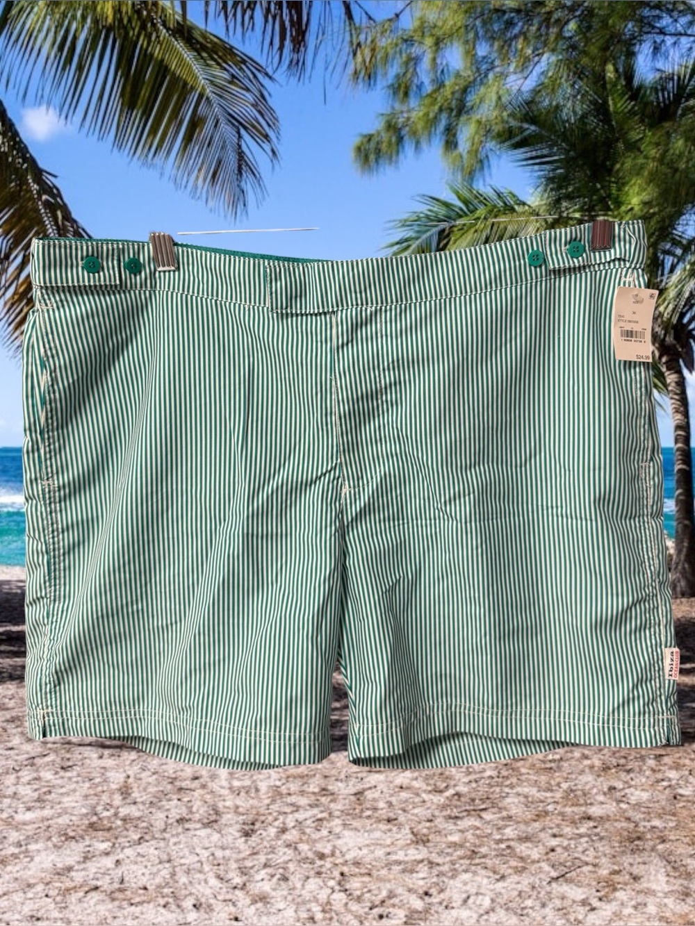 Ibiza ocean club men’s size 36 swim shorts teal white striped new $25